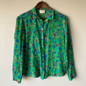 Sezane Silk Blend Green Floral Button-Up Shirt Size 38/ US 6